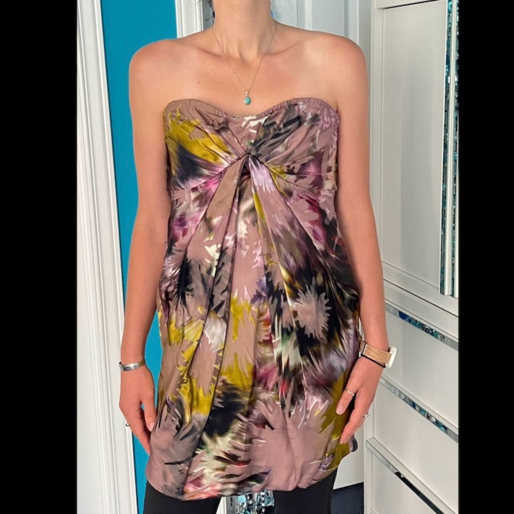 Vintage Burnout Draped Silk-Mix Strapless Dress • Abstract•Taupe Pink •🇬🇧Designe